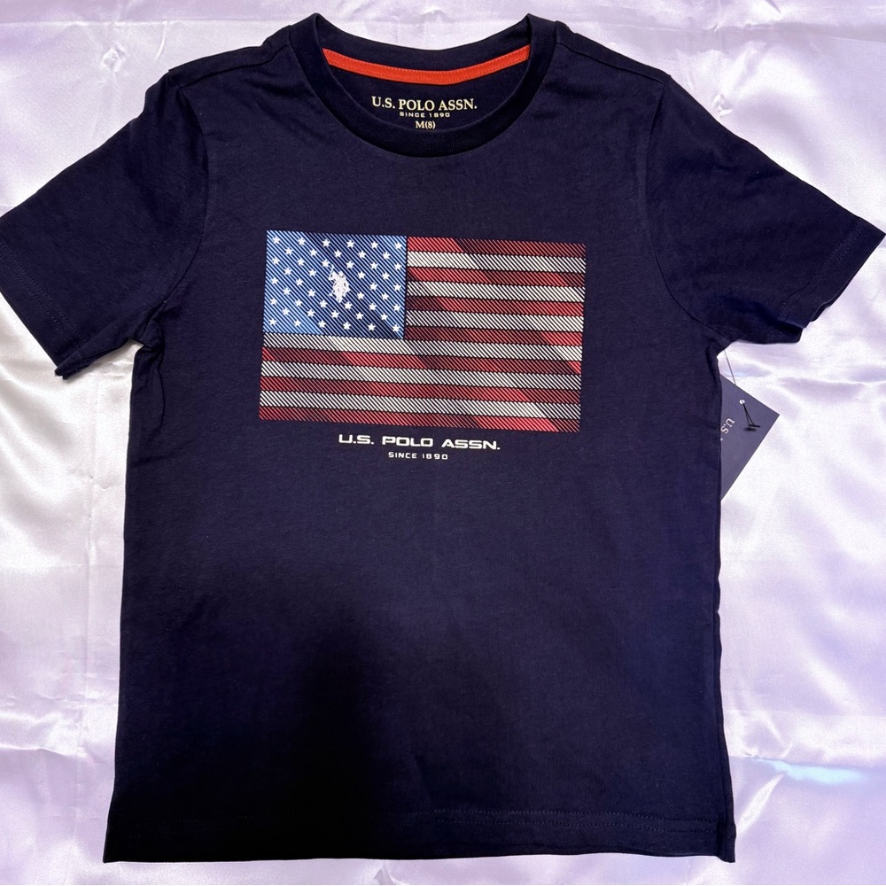 U.S. Polo Assn. Kids T-Shirt with American Flag Design, Size M (8)
